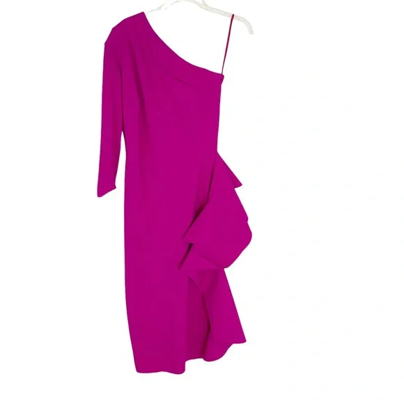 CHIARA BONI LA PETITE ROBE Sia One-Shoulder Ruffle Dress Magenta Pink Size 4 NWT - Picture 5 of 11